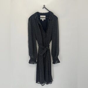 L.K Bennett Eliza Belted Polka Dot Ruffle Front Button Dress Navy/White